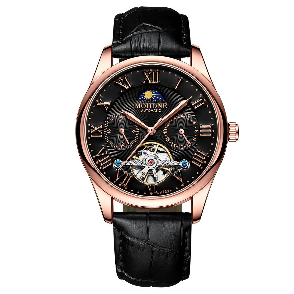 MOHDNE Men's Mechanical Watch Automatic Hollow Tourbillon Multifunctional Watch Business One Piece