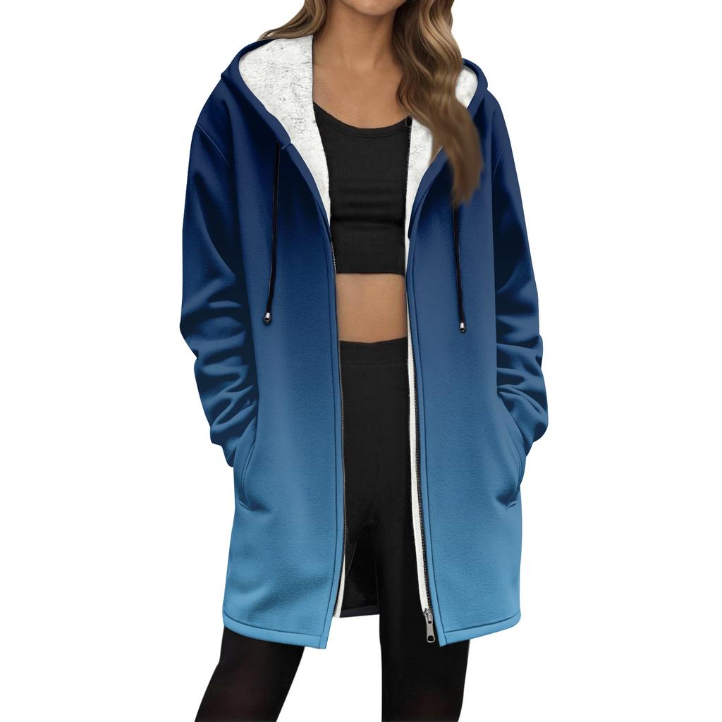Women's Gradient Print Fashionable Loose Zipper Fleece Hoodie Jacket
