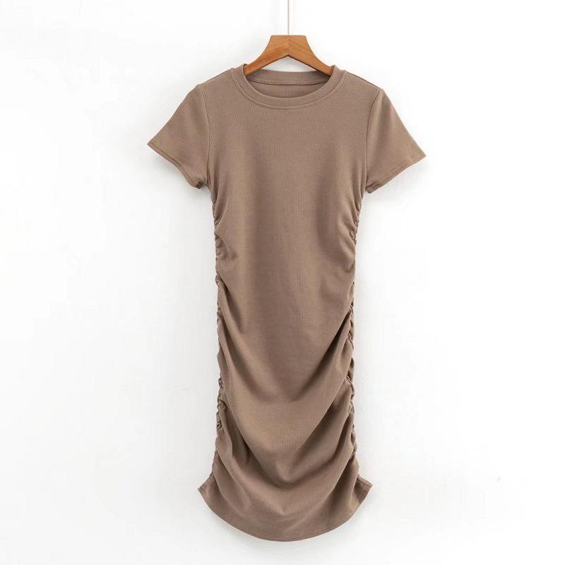 Classic Summer European & American Slim Fit Bodycon Mini Dress with Side Pleats