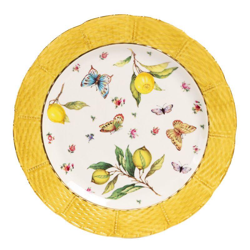 European Lemon Pattern Ceramic Dinner Steak Plate Bowl Fruit Candy Fruit Dim Sum Western Cuisine Plate Dishes Dinner Plates