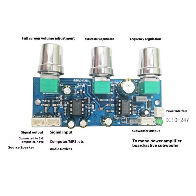 NE5532 2.1 Channel Auditory Preamp Board Low Pass Filter Circuit Subwoofer Control Single Power