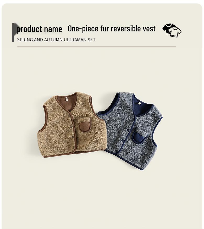 Korean Style Trendy Faux Fur Reversible Vest for Girls - Spring/Autumn Outerwear