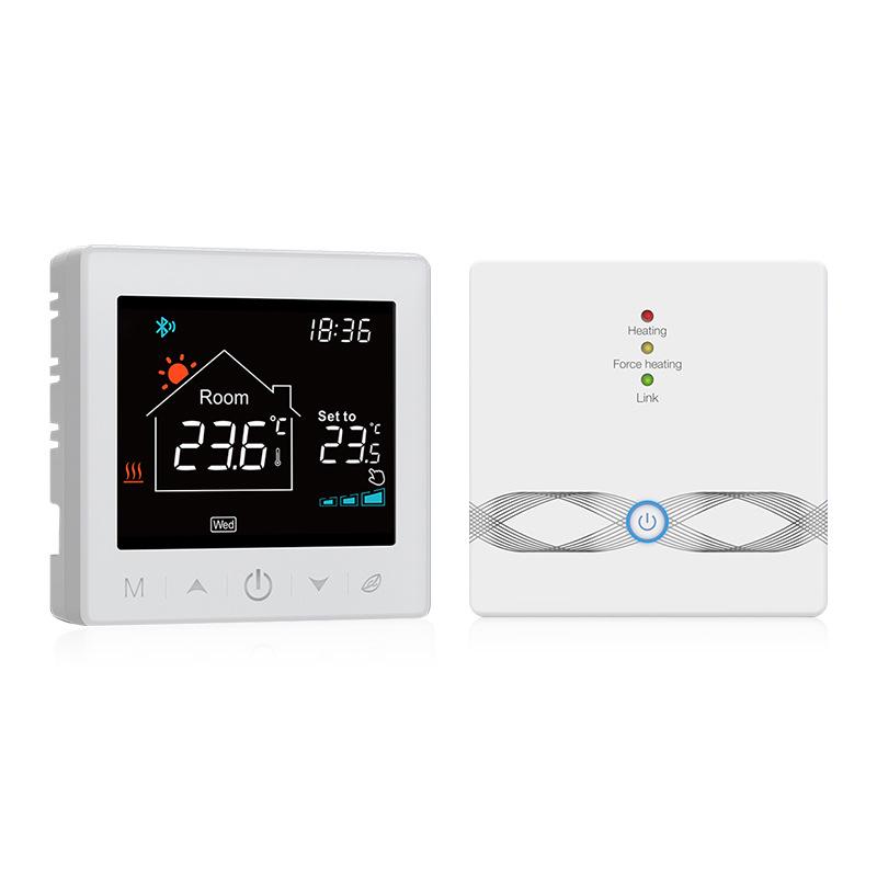 Termostat inteligent WiFi Tuya RF433 pentru perete și desktop cu baterie și control prin aplicație mobilă pentru încălzire prin pardoseală.