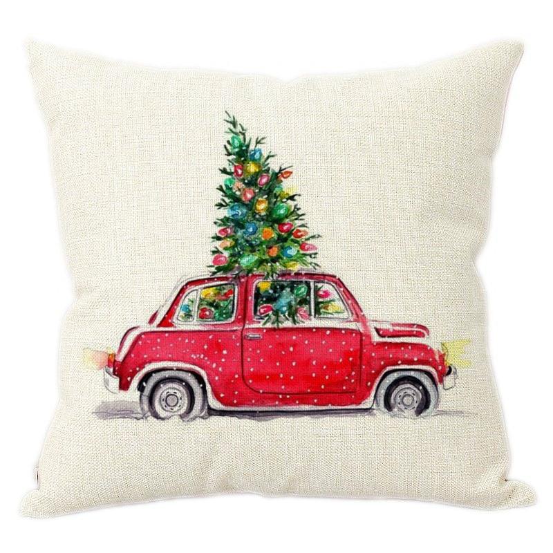 Watercolor Christmas Cars Print Home Decorative Pillow For Sofa Christmas New Year Decoration Cushion Cover Car Pillows Cases