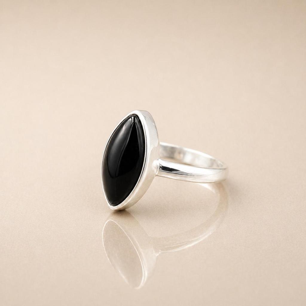 Black Onyx Ring 925 Sterling Silver, Marquise Onyx Gemstone Ring, Handmade Minimalist Jewelry, Boho Statement Ring