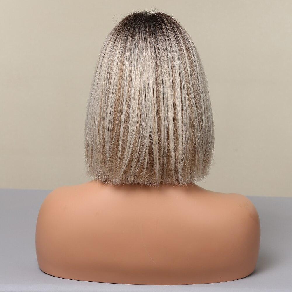 ALAN EATON Short Ombre Blonde Lace Front Wig Synthetic Blonde Straight Bob Heat Resistant Wig Natural Looking Hair for Daily Use