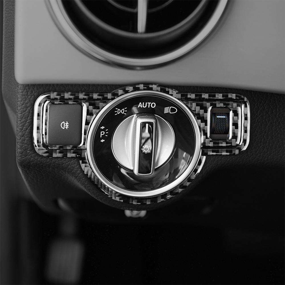 For Benz A B C E G CLA GLA GLE GLK Class Headlight Switch Cover Carbon Fiber Sticker Trim Car Interior Upgrade Automotive Parts