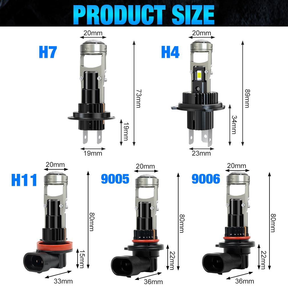 2Pcs H7 Bi Led Projector Car Headlight Bulbs 1:1 Wireless H4 LED H11 H8 9005 HB3 9006 HB4 Lens 60000Lm 80W Plug&Play Mini Auto Lamp 6500K 12V LHD