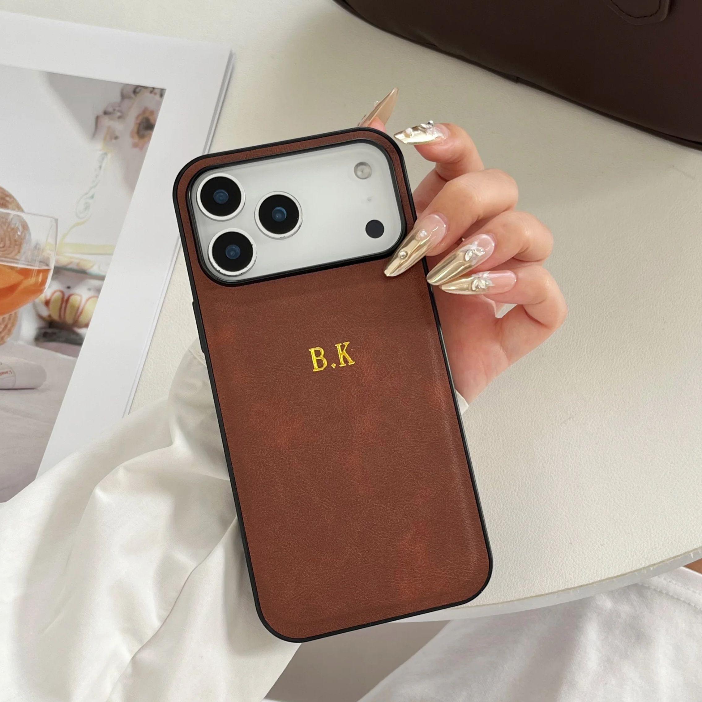 

Personalized Custom Name 3D Hot Gold Foil Embossed Business Faux Leather Phone Case For iPhone 13 14 15 16 17 Pro Max Air Plus For iPhone 13 Pro