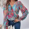 Elegant Women's V-Neck Lantern Sleeve Solid Color Shirt