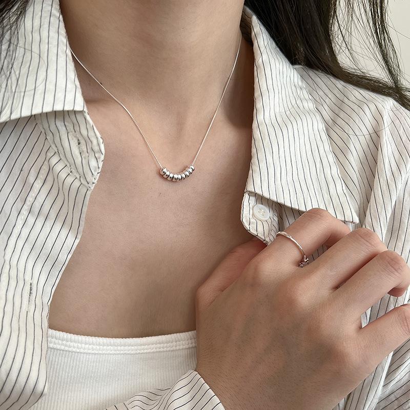 925 Sterling Silver Small Beads Necklace for Women Minority Simple Summer Little Fresh Cold Style All-Match Lucky Beads Clavicle Chain