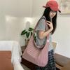 Plaid Canvas Shoulder Tote Bag Large Capacity Soft Fabric Perfect For Daily Commuting School Shopping
