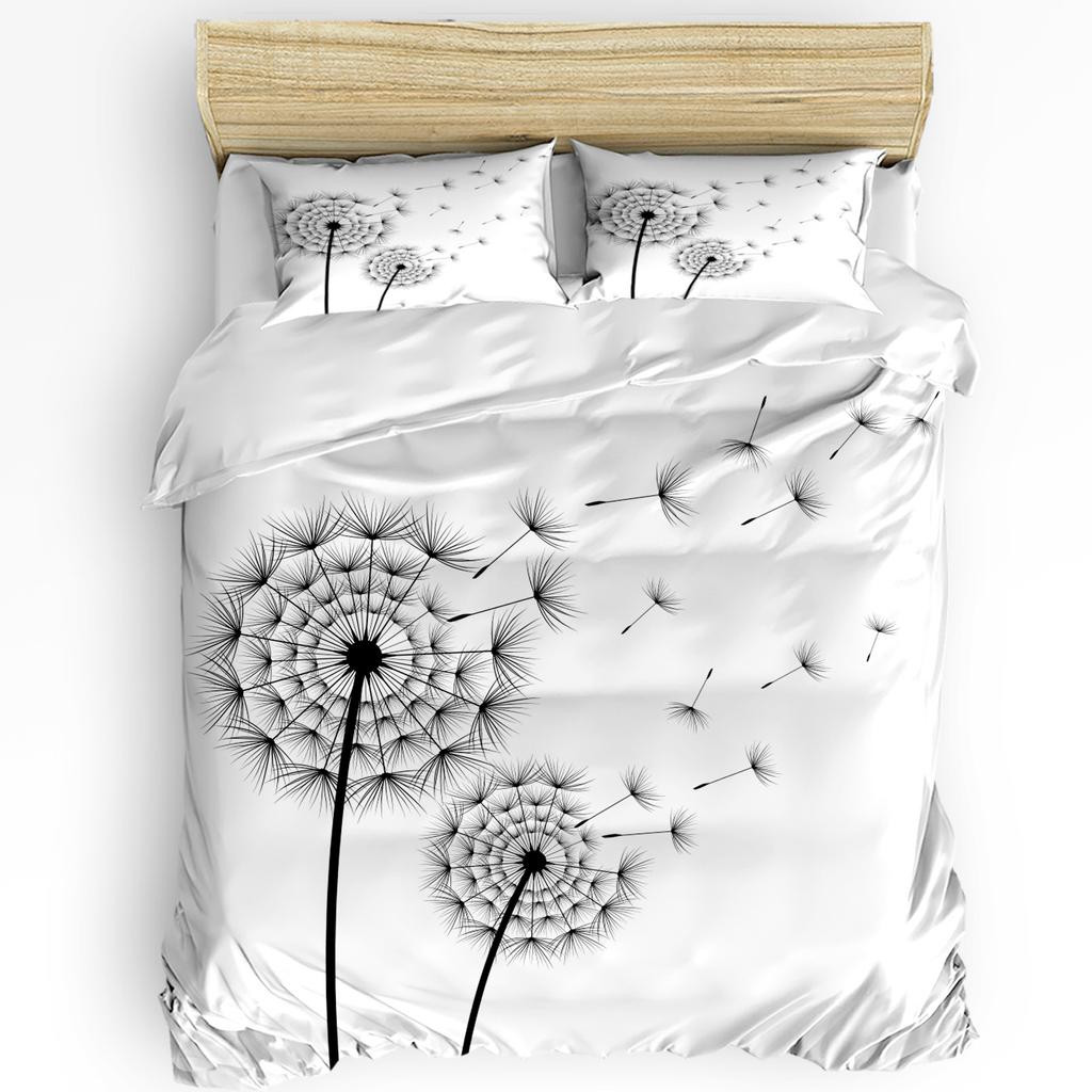 Black And White Dandelion Plant Duvet Cover With Pillow Case Custom 3pcs Bedding Set Quilt Cover Double Bed Home Textile