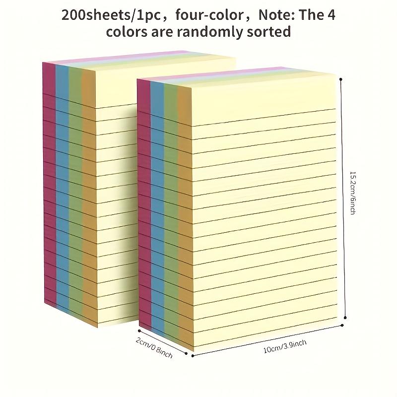 

200 Sheets Lined Sticky Notes (4 Colors) - Portable Self-Adhesive Note Pads for Students