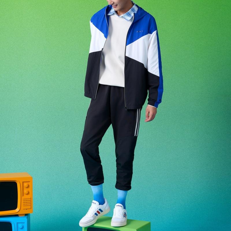 Adidas Neo Embroidered Logo Patchwork Color Block Hooded Jacket Men Jacket Blue GP5687