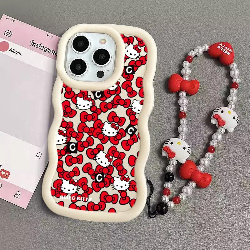 Hello Kitty Chain Case For Iphone 17 Pro Max 16 15 14 13 12 11 Pro Max 17 Air 16e 14 16 15 Plus 16+ Phone Casing Cute Wave TPU