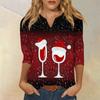 Seven Inch Sleeve Women's Top Printed Retro Fashion Casual Loose V-neck Shirt Christmas