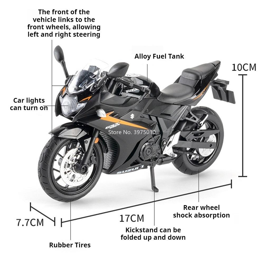 1:12 Alloy Suzuki GSX250R GSX1000R Motorcycle Model Car Toy with Light Wheel Shock Absorption Miniature Vehicle Interactive Toys