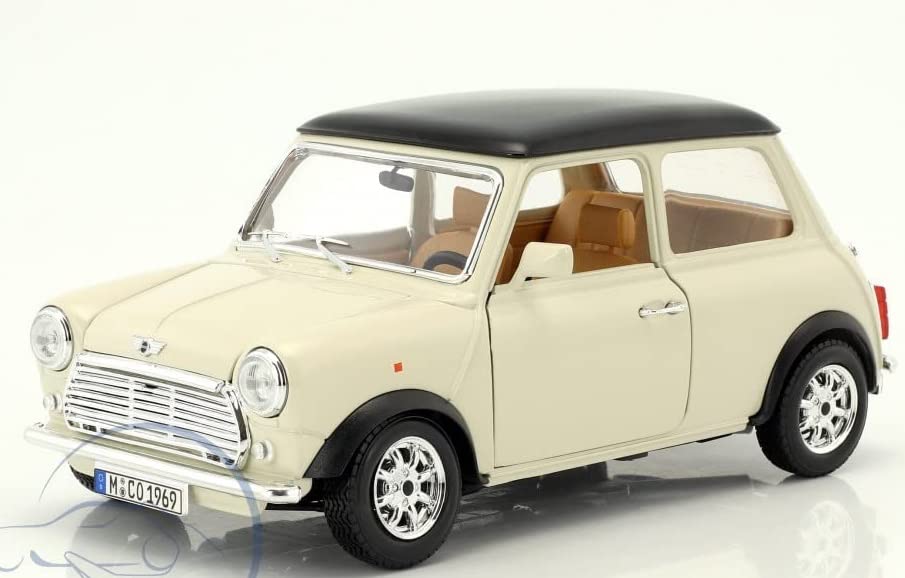 Bburago Scale Mini Cooper 1969 Cream Diecast Model Car 1/18