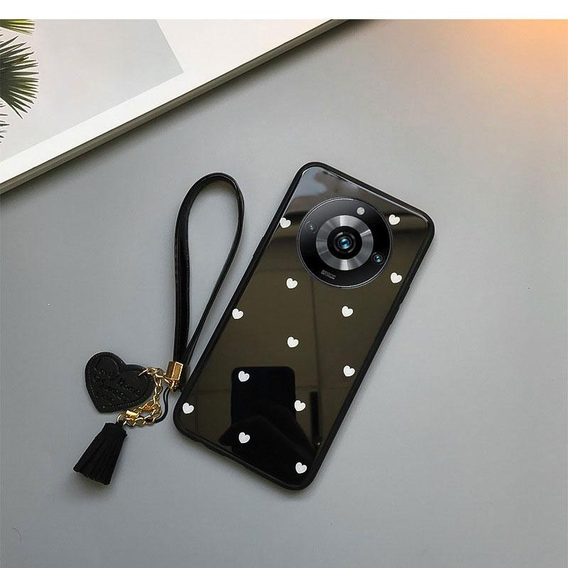 Small Love Heart Tempered Glass Hard Phone Case for Oneplus 13 12 11R Tassel Lanyard Shockproof Soft Edge Back Cover for Oneplus ACE 3V 2V