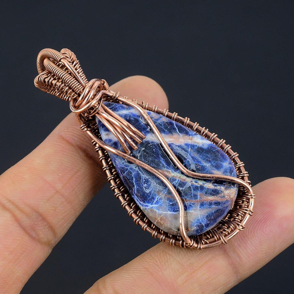 Sodalite Pendant, Gemstone 999 Copper Wire Wrapped Jewelry Pendant, Handmade Jewelry Birthstone Pendant, Gift For Him