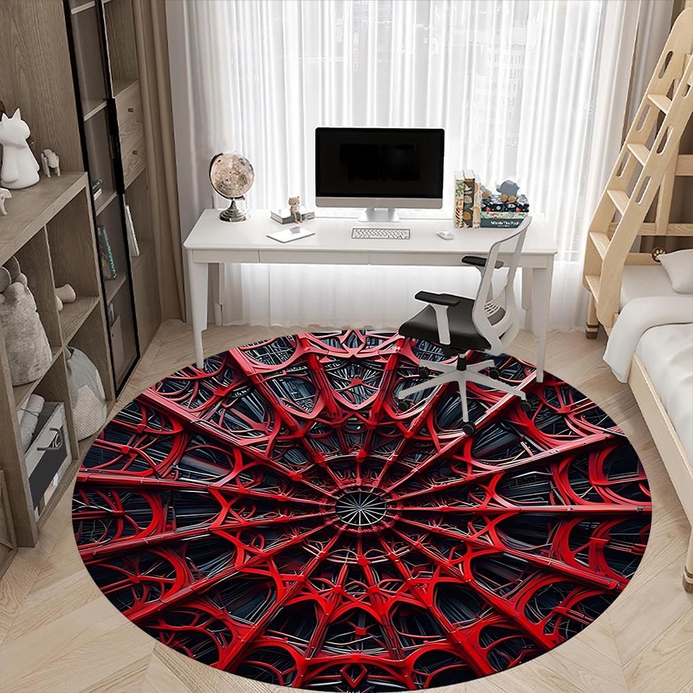 1pc Abstract Structure Grid Office Round Area Rug, Indoor Mat Suitable For Office, Under Office Chairs Bedroom Living Room Home Decor, Room Deco