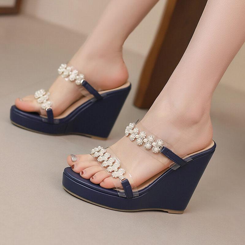 2025 New Summer Fashion Wedge Sandals Transparent 11cm High Heels Women Slippers Outside Sexy Slides sandalias de mujer WSH5048