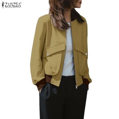 Damen Lässiger Rundhals Langarm Reißverschluss Strickjacke Bluse