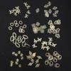 Decorazione vintage con fascino per nail art, paillettes, fiori, farfalle, in metallo dorato, vintage