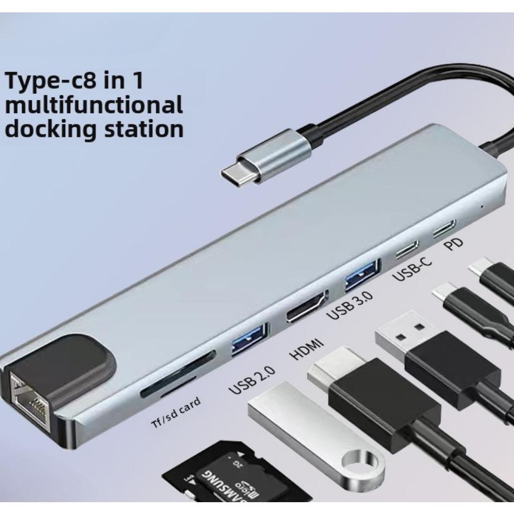 8 In 1 Type C Docking Station for Laptop USB C Hub with HDMI USB Ports Multi Function Adapter for Phone PC MacBook