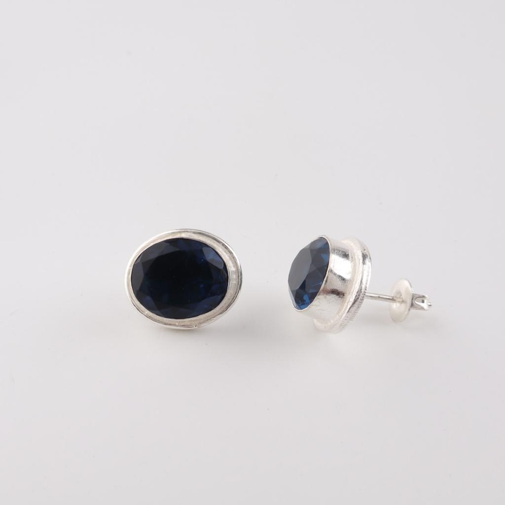 London Blue Topaz Gemstone 925 Sterling Silver Jewelry Handmade Women Stud 0.5" EE-178-9