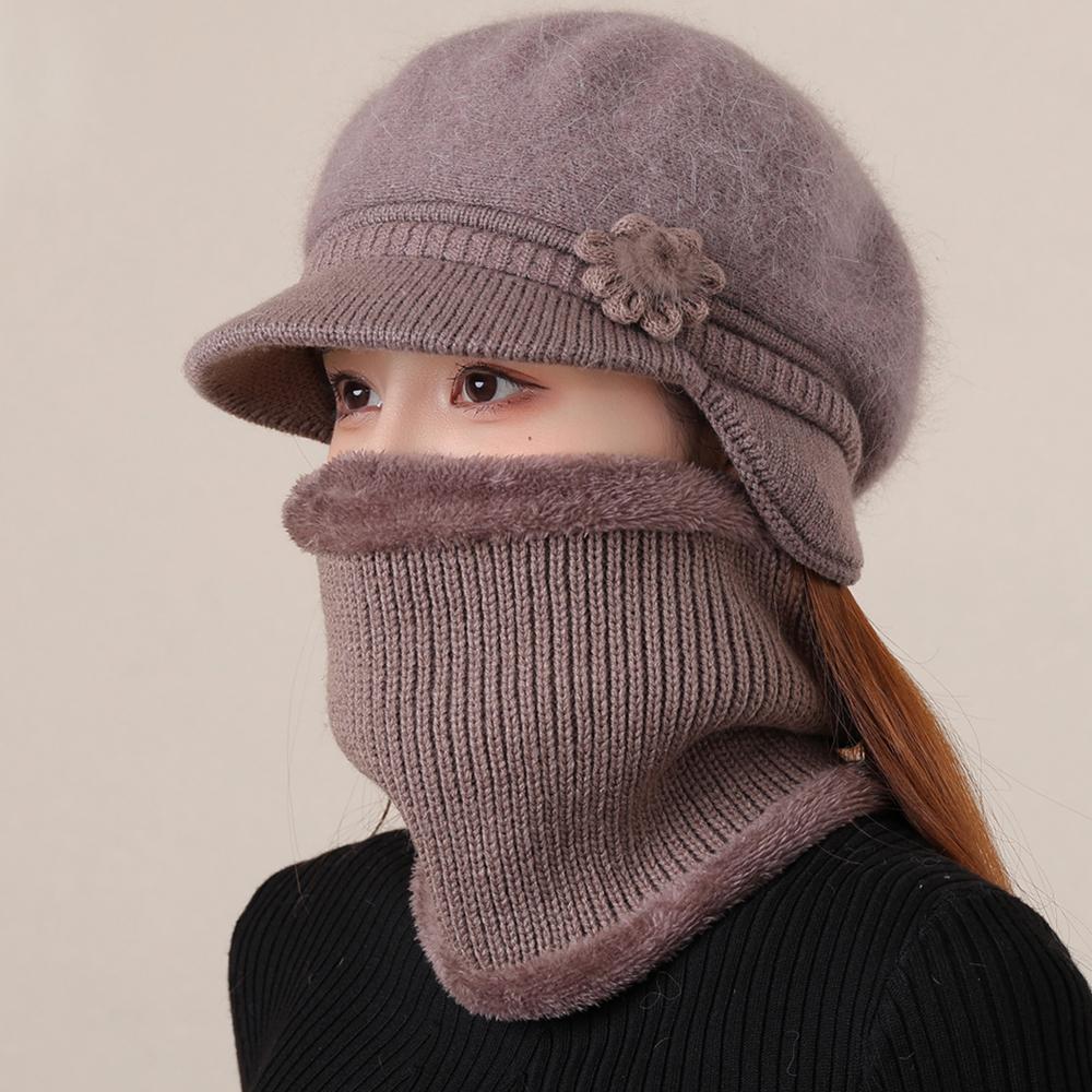 New Woman Winter Hat Ear Protection Warm Suit Plush Fur Lined Warm Hat For Female Casual Rabbit Fur Blend Knitted Cap