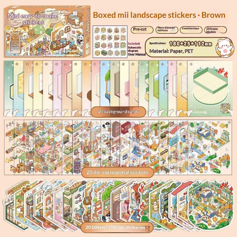 

40Pcs/box 3D Landscape Stickers Miniature Scene Collection Book Series Material For Children And Girls DIY Handmade