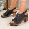 Fashion Retro Large Size Women's Sandals Thick Heel Roman Style Slip-On Shoes PU Leather Rubber Sole Comfortable Sandale Femme