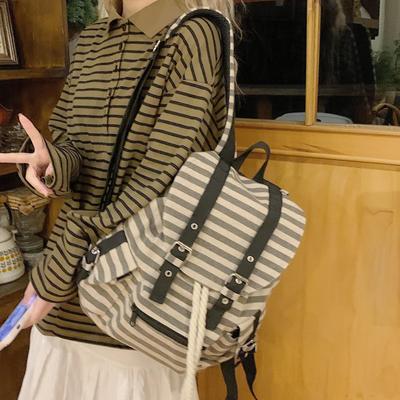 Korean Style Large Capacity Retro Striped Casual Backpack for Students