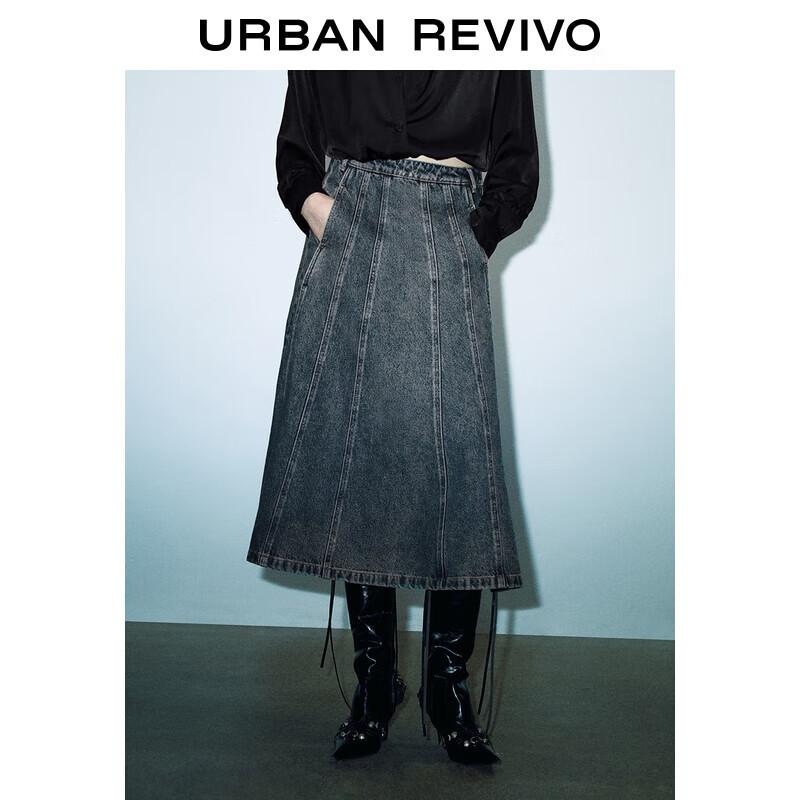 UR Women s Retro Washed Denim A-Line Midi Skirt XS