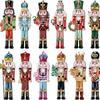9pcs Color Print Wooden Pendant Walnut Soldier Christmas Decorations Household