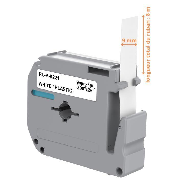 Etiquettes Blanc - Phonillico® - MK221 - Ruban 9mm - 8m - Compatible Brother P-touch
