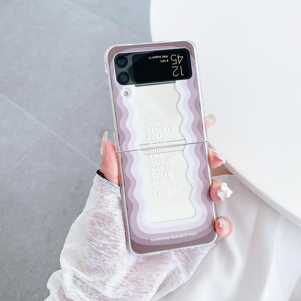 For Samsung Galaxy Z Flip 4 3 Case Gradient Waves Painted Transparent Shockproof Folding Hard Back Cover For Samsung Flip4 Flip3