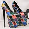 Fashion Print Sexy High Heels Fetish Shoes Woman 22cm Round Toe Pumps Heeled Platform Party Stripper Nightclub Shoes Large Size