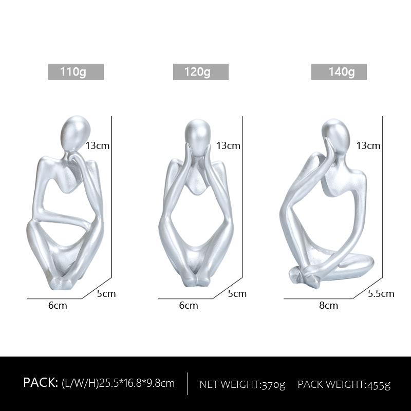 

3 шт. Статуи Мыслителя, абстрактные скульптуры, фигурки для йоги, скандинавская гостиная, домашний офис, декор, украшения для стола серебряный