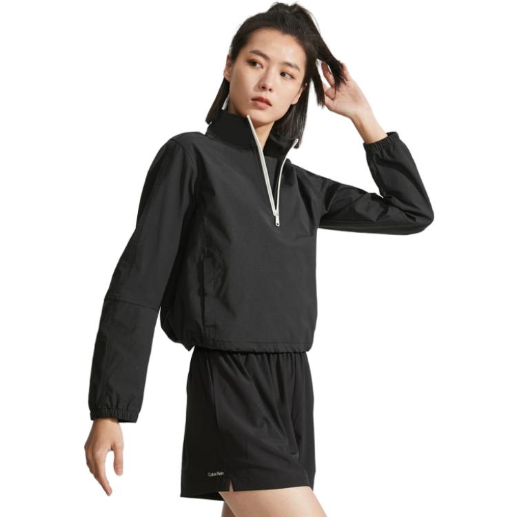 Calvin Klein Reflective Zipper Half-Zip Waterproof Running Hoodie Women hoodies Space-Black 4WS3O502-001
