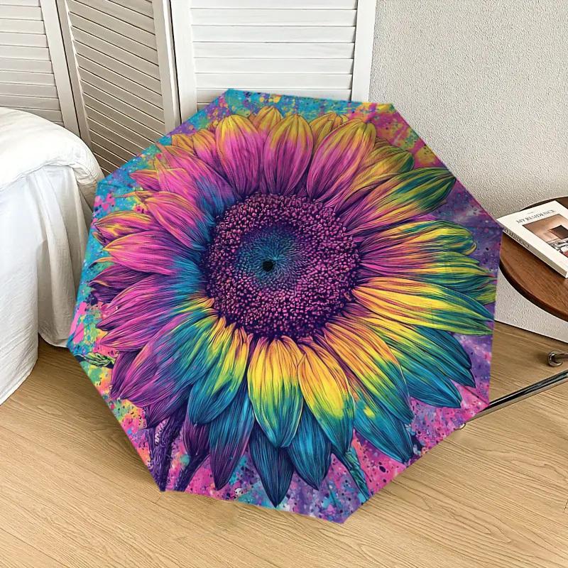 1pc Colorful Sunflower Artwork Umbrella with Plastic Handle,Suitable for All Seasons Home Travel Outdoor UmbrellaDD1750