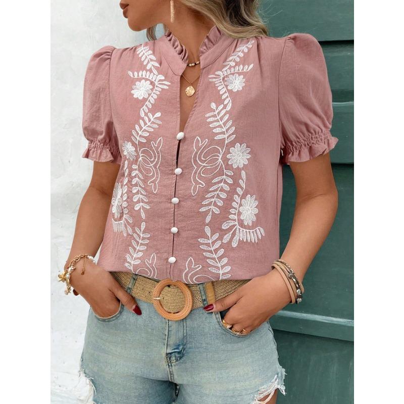 

YYFS женские модные повседневные летние весенние блузки и рубашки с цветочным узором и коротким рукавом с v-образным вырезом S розовый