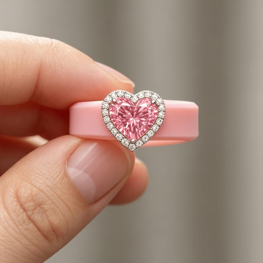 Eleganter Rosa Silikonring Funkelndes Rosa Herz Zirkonia,Leicht Kratzfest Stapelbar Valentinstagsgeschenk Ring Für Mädchen