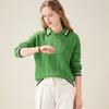 TUHUANG Women's Pure Wool Cable Knit Polo Sweater