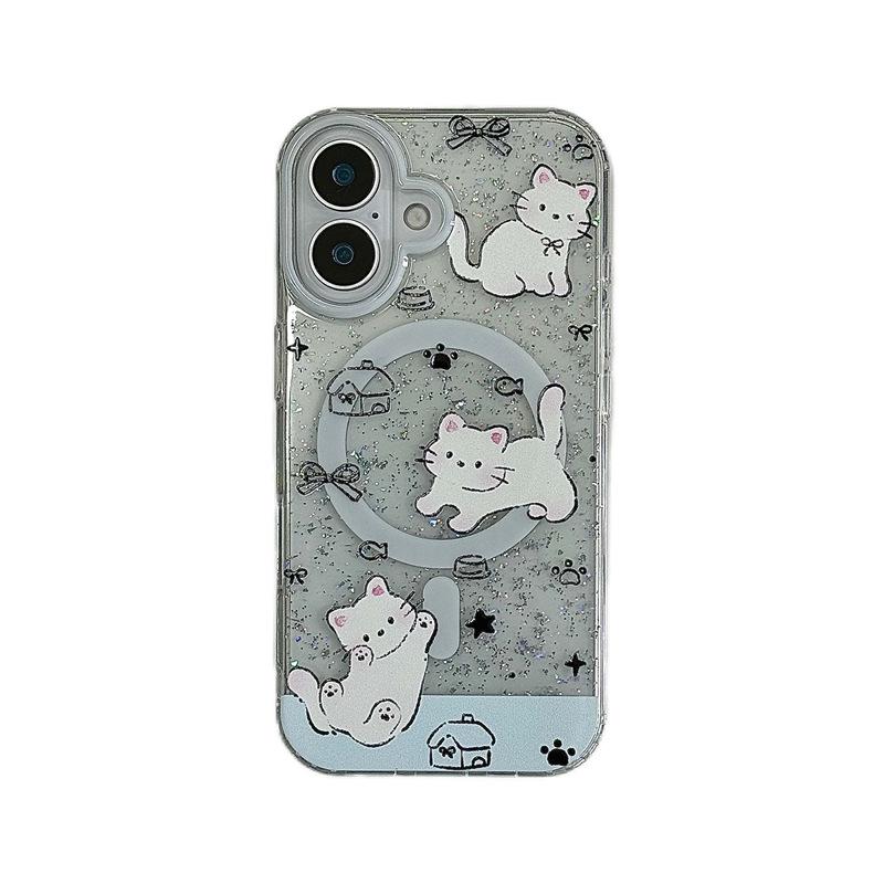 KT Cartoon Glitter Magnetic Phone Case for iPhone 17 Pro Max, 16 Pro, 15 Pro