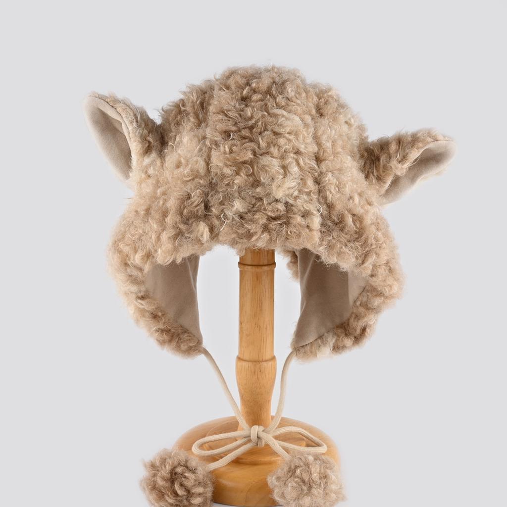 Sweet and cute sheep ears plush curly pullover hat women's autumn and winter warm windproof ear protection pullover hat