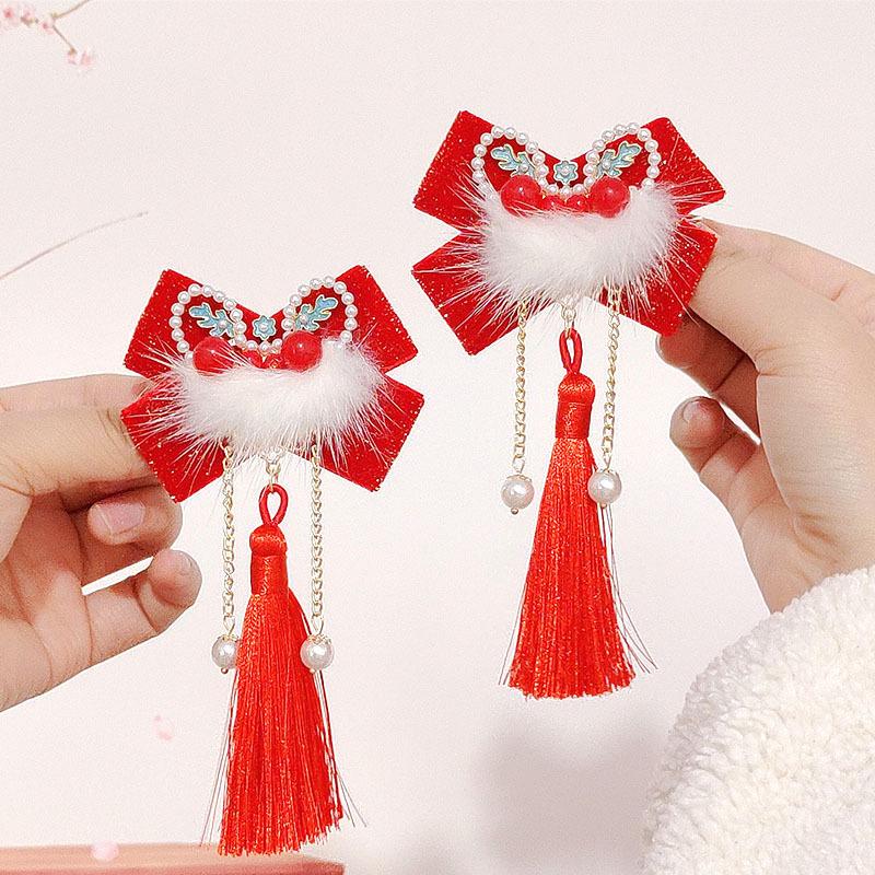 2024 New Chinese New Year Hair Clip Hanfu Accessories Chinese Style Children Cute Tassel Hair Clip Princess Hair Clip Headwear