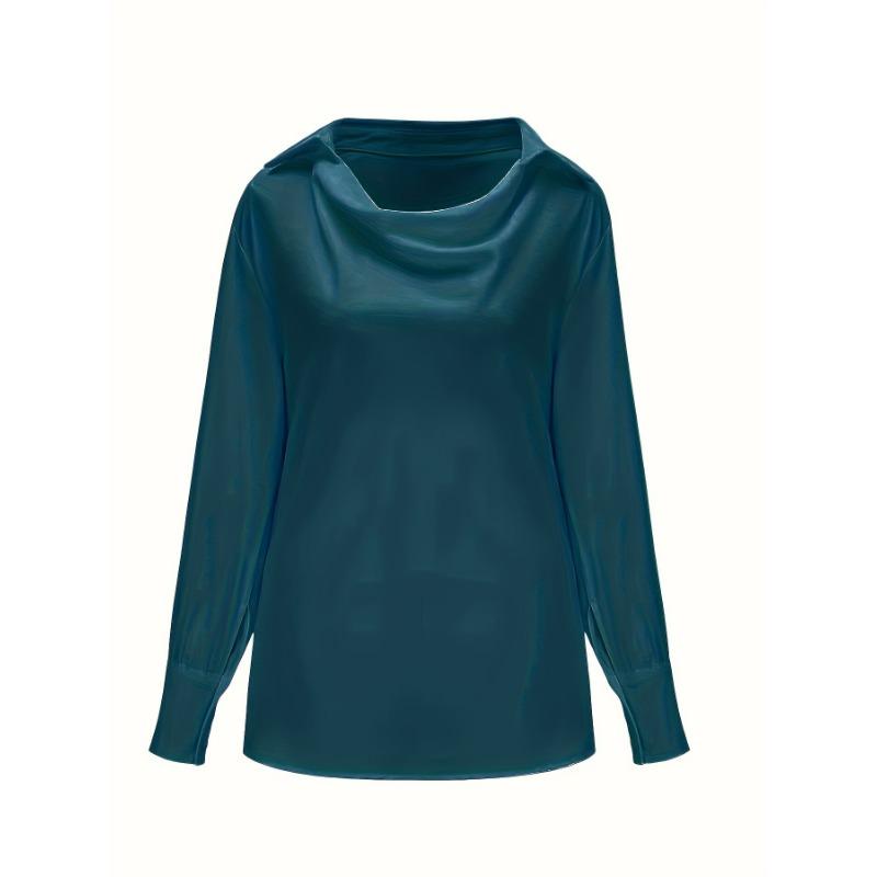 White temperament commuter long-sleeved shirt solid color simple swing collar ladies blouse CY0160